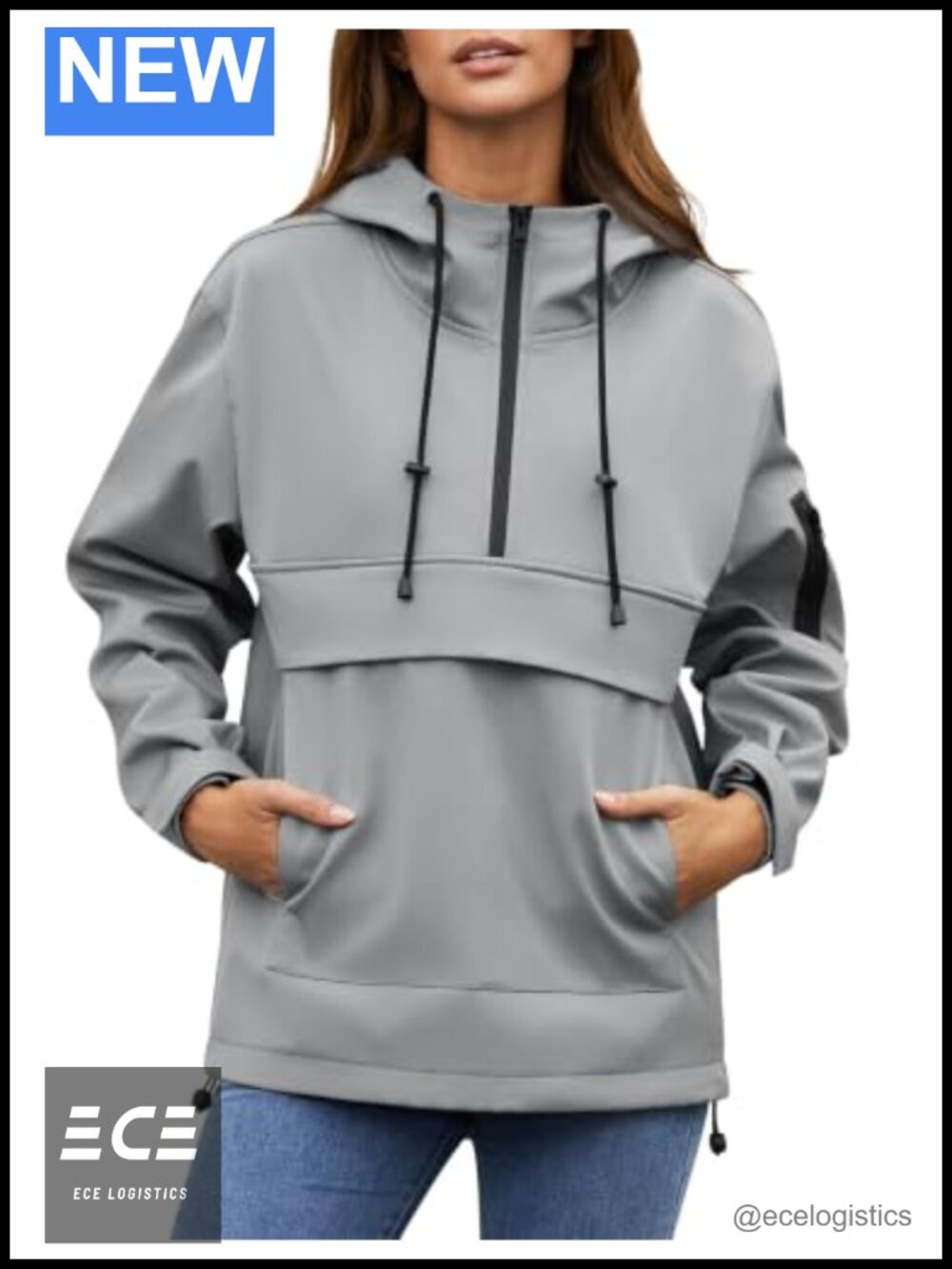 Water-Repellent Fleece-Lined Hooded Anorak Raincoat Women's